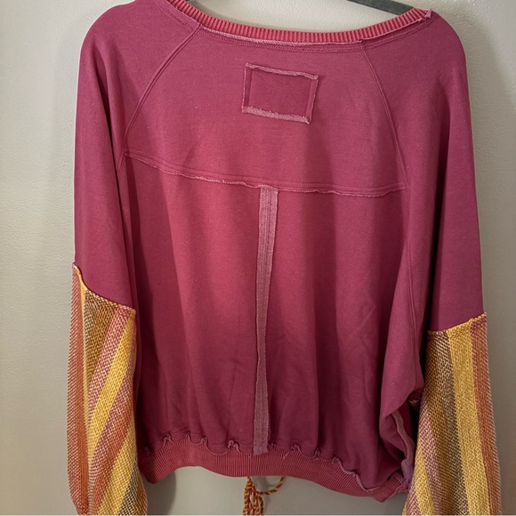 NWT XL Free People We the Free Stripe Cuff Pullover Sweatshirt in Sunrise Combo - Picture 5 of 8
